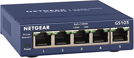 NETGEAR 5-Port Gigabit Ethernet Unmanaged Switch (GS105NA) - Desktop, and ProSAFE Lifetime Protection