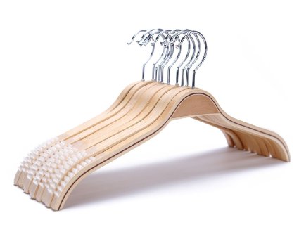 J.S. Hanger Durable Wooden Clothes Hangers Natural Finish with Soft Non-slip Stripes - 10 Pack