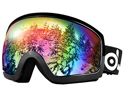 Ski Goggles, ODOLAND Snowboard Goggles for Adult Man & Woman– UV400 Protection and Anti-Fog – Double Grey Spherical Lens Comfortable for Sunny and Cloudy Days Perfect for Skating Skiing Snowmobiles