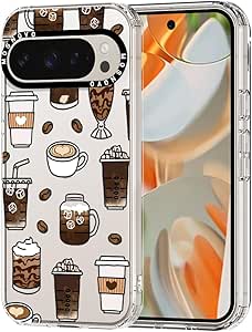 MOSNOVO Case for Google Pixel 9 Pro XL, [Buffertech 6.6ft Military-Grade Drop Protection] [Anti Peel Off Tech] Clear TPU Bumper Phone Case Cover Design - Coffee