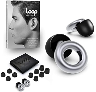 Loop Earplugs - Perfect for Work, Study, Motorcycle, Concerts & Overall Noise Reduction - Loud Becomes Quiet - 20 dB High Fidelity Hearing Protection - Reusable Silicone & Foam Tips - Silver