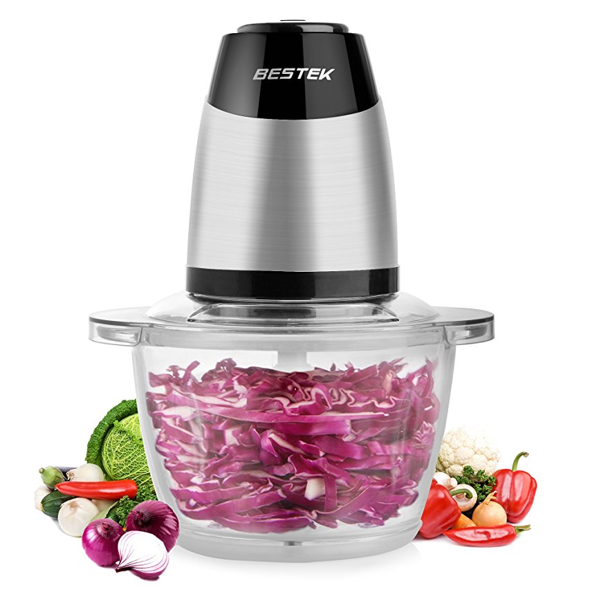 Mini Chopper, BESTEK Food Processor 4 bi-level Blades, Perfect for baby food, Meat, breadcrumbs, chutney, onions,etc (300W, 1.2 L Glass Bowl with 500ml Food Capacity)