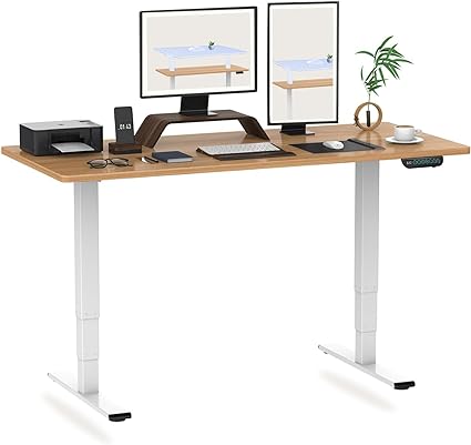 FLEXISPOT E5 Electric Standing Desk Dual Motors 3 Stage Height Adjustable Desk One Piece Desktop FSC Certification Sit Stand Desk Stand Up Desk with Memory Smart Pannel(White Frame 120x60cm Maple Top)