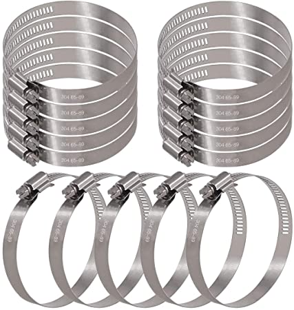 Glarks 15Pcs 65-89mm/2.56-3.5inch 304 Stainless Steel Adjustable Range Worm Gear Hose Clamps for Fuel Line Clamp for Water Pipe, Plumbing, Automotive and Mechanical (65-89mm)