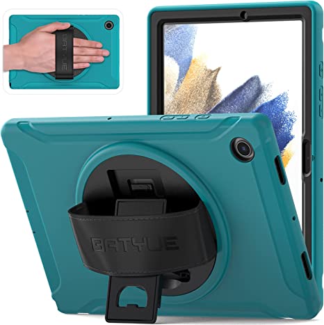 BATYUE Samsung Galaxy Tab A8 10.5 inch Case 2022, Heavy Duty Rugged Shockproof Protective Case with Hand Strap Rotating Kickstand for Tab A8 SM-X200/X205/X207 (Light Blue)