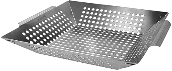 Navaris Grill tray grill pan stainless steel bowl - Vegetables grill pan grill basket - Large grating basket - Oven vegetable basket 35x30x6cm