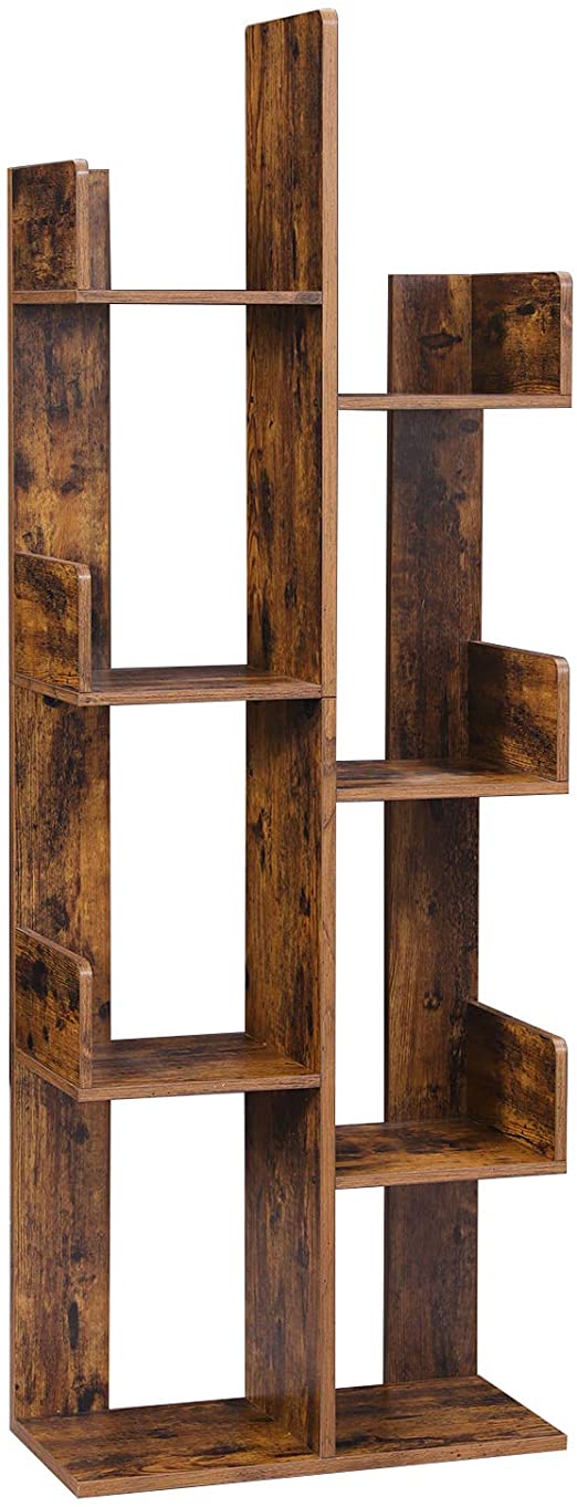 VASAGLE Bookcase, Tree-Shaped Bookshelf with 8 Storage Shelves, Rounded Corners, 19.7 x 9.8 x 55.1 Inches, Rustic Brown ULBC66BXV1