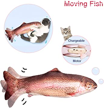 Potaroma 10" Moving Fish Cat Toy, Electric Cat Kicker Toy, Realistic Flopping Fish, Wiggle Fish Catnip Toys, Motion Activated Kitten Toy, Plush Interactive Cat Toys, Kitty Toy for Cat Exercise