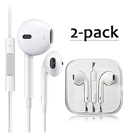 2 Pack Premium Earphones/Earbuds/Headphones/Headsets to 3.5mm with Stereo Mic&Remote Noise Isolating Control Headphone Compatible with Phone for Most Smartphones - White