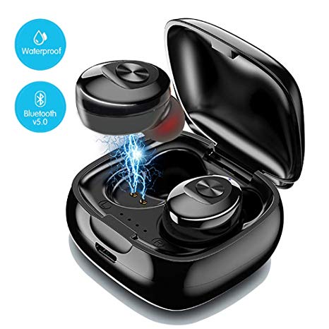 Bkayp Wireless Bluetooth Headphones 5.0, Wireless Earbuds for Sport 17H Playtime Waterproof 3D Deep Bass Stereo Sound TWS Earphones with Mic, In Ear Earphones with Charging Case(Double)