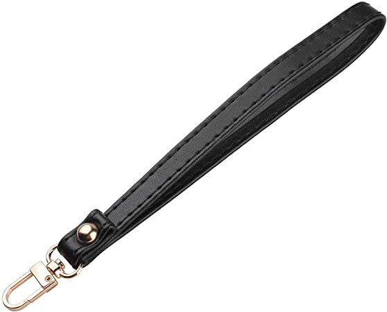 Bluecell 7.75inch Genuine Leather Replacement Wrist Strap for Clutch/Wristlet/Purse/Pouch (Black)