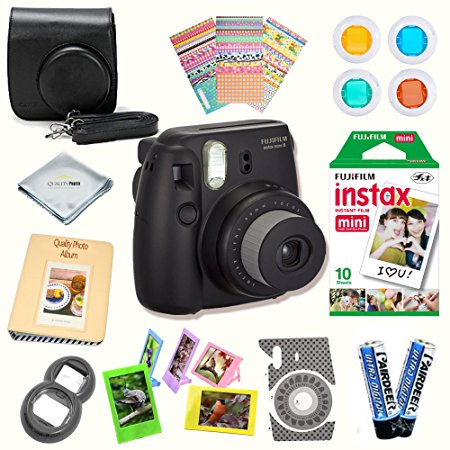 Fujifilm Instax Mini 8 (Black) Deluxe kit bundle Includes -Instant camera with Instax mini 8 instant films (10 pack) - Custom Camera Case - instax Album - Frames - Stickers - Close up lens   MORE …