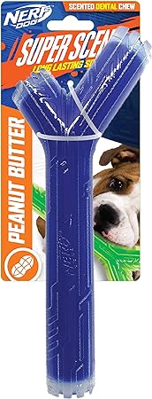 Nerf Dog 10in TPR/PP Scented Peanut Butter SuperScent Stick Solid Core -Clear/Blue, (NF-7133)