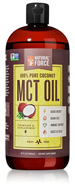 Natural Force® MCT Coconut Oil *RANKED #1 BEST MCT OIL* w/ NO Palm Oil only Organic Coconuts from the Philippines – Project Non-GMO, Certified Paleo, Vegan Safe, Gluten Free, MCT Oil 32 Ounces