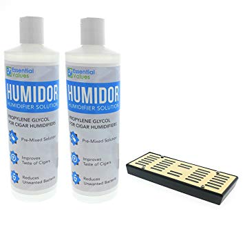 2PK Humidor Solution & Cigar Humidor Humidifier Combo, 16oz Propylene Glycol and Cigar Humidifier for 1-250 Cigars by Essential Values (Humidifier & 2 Pack Solution)