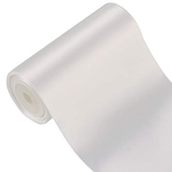 LaRibbons 4 inch Wide Solid Color Double Face Satin Ribbon Great for Chair Sash- 5 Yard/Spool (White)