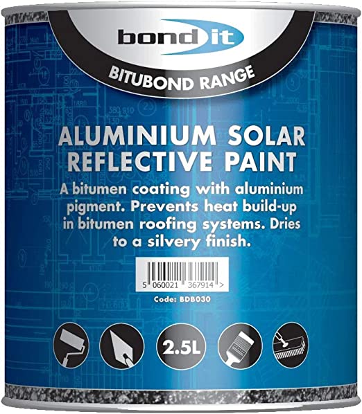 Bond-It Aluminium Solar Reflective Paint - 2.5 litre a light / heat reflective coating, use ofver bituminous coatings, aged asphalt or steel