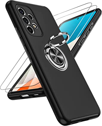 Samsung A53 5G Case, Galaxy A53 5G Case with [2 Pack] Tempered Glass Screen Protector, LeYi Slim Shockproof Phone Case with Invisible Ring Holder Kickstand for Galaxy A53 5G, Black