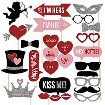 Valentines Day Photo Booth Props Party Favors Funny and Love Design ,Party Decorations Photo Booth Mustaches Lips Hearts etc.(27Pcs) (Valentine's Day)