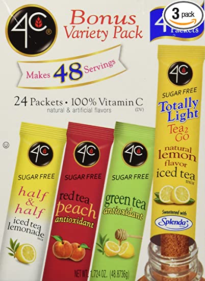 4C Totally Light Tea 2 Go Bonus Variety Pack Ice Tea Mix, 24-Count Boxes (Pack of 3)