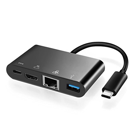 TNP USB Type C Adapter - USB 3.1 Type C Reversible (USB-C) Male Connector Female Adapter Converter Cable for Apple New MacBook 12" Laptop (USB-C to USB-C   HDMI 4K   USB   Ethernet, Black)