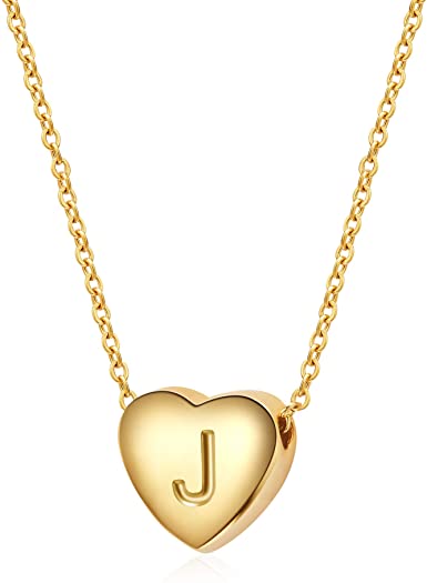 SANNYRA Dainty Initial Necklace 14K Gold White Gold Rose Gold Plated Letters A-Z 26 Alphabet Heart Pendant Necklace for Women，Valentine's Day Gifts