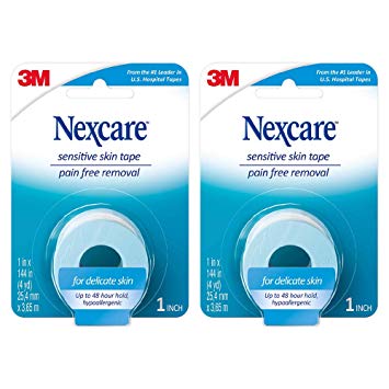 Nexcare Sensitive Skin Tape, Pain-Free Removal, 1-inch x 4 Yard Roll (Pack of 2)