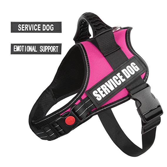 pawshoppie Real Reflective Service Dog Vest Harness 2 Free Removable Service Dog 2 “Emotional Support’’ Patches, Woven Polyester & Nylon, Comfy Soft Padding(Pink)