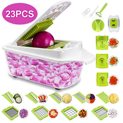 23 Pieces Vegetable Cutter Sedhoom Fruit Cutter Nicer Dicer Vegetable Choppers Mandolin Slicer Onion Chopper Food Chopper Veg Chopper Dicer Julienne Spiral Grater Peeler Egg Cutter with Container