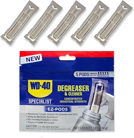 WD-40 Specialist Degreaser and Cleaner Dissolvable EZ-Pods, No Harmful fumes or odors, Removes tough grease, Customizable strength for a variety of containers, 1-pack of 5 Pods