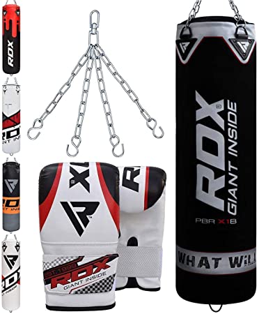 RDX Punch Bag for Boxing Training | Filled Heavy Bag Set With Punching Gloves and Hanging Chain | Great For Grappling, MMA, Kickboxing, Muay Thai, Karate, BJJ and Taekwondo | Available In 4FT/5FT