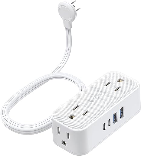 5FT Flat Plug Extension Cord, TROND Travel Power Strip with 4 Wide Spaced AC Outlets 4 USB Ports (2 USB C), Wall Mount, No Surge Protection for Cruise Ship, Dorm Room Travel Essentials, White