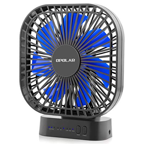 OPOLAR Battery Powered Fan, 5200mAh Rechargeable Battery Installed, with Timer Feature, 3 Speeds, Quiet Operation, Perfect Small Personal Fan for Office or Outdoor, Small, Strong but Powerful – Blue