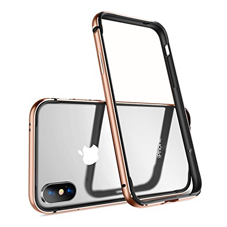 iPhone X Case, HUMIXX [Extre Series] Aluminum TPU Hybrid Shockproof Bumper Case for iPhone X -Gold