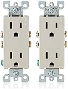 Leviton 5325-T 15 Amp, 125 Volt, Decora Duplex Receptacle, Residential Grade, Grounding, Light Almond (Pack of 2)