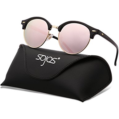 SojoS Classic Clubround Shades Semi-Rimless Unisex Sunglasses with Metal Rivets SJ2031