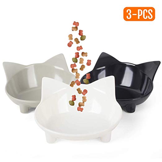 Cotill Cat Bowls, Anti-slip Multi-purpose Cat Food Bowl Pet Water Bowl Cat Feeding Bowl, Set of 3 - Grey/Black/White