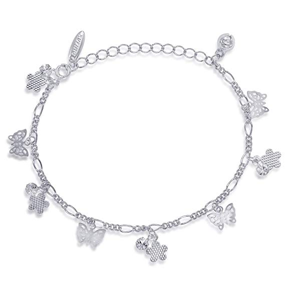 Peora Silver Plated Flutter Wings Charm Anklet for Women and Girls