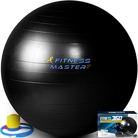 Exercise Ball - Anti Burst - Balance & Stability Ball To Help With Fitness Workout - For Pilates, Core, Tone and Ab - Free Pump