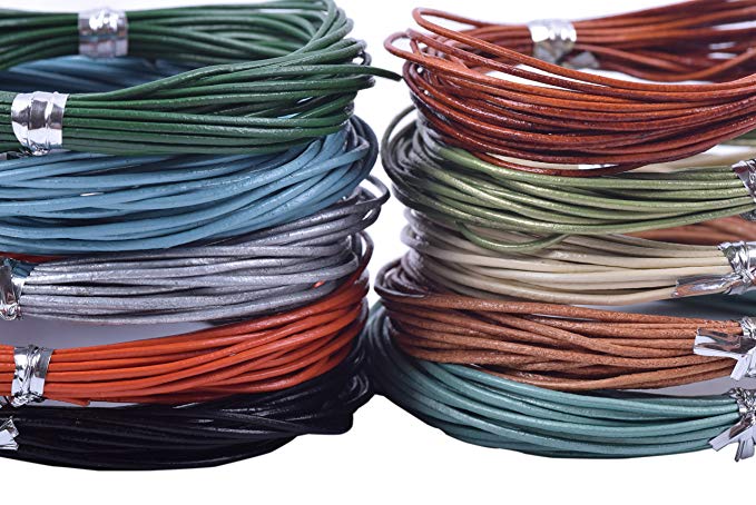 KONMAY 50 Yards Round Jewelry Leather Cord Mixed 10 Colors Each Color 5 Yards (1.0mm)