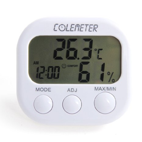 COLEMETER Clock LCD Digital Hygrometer Humidity Thermometer Temperature Meter Gauge