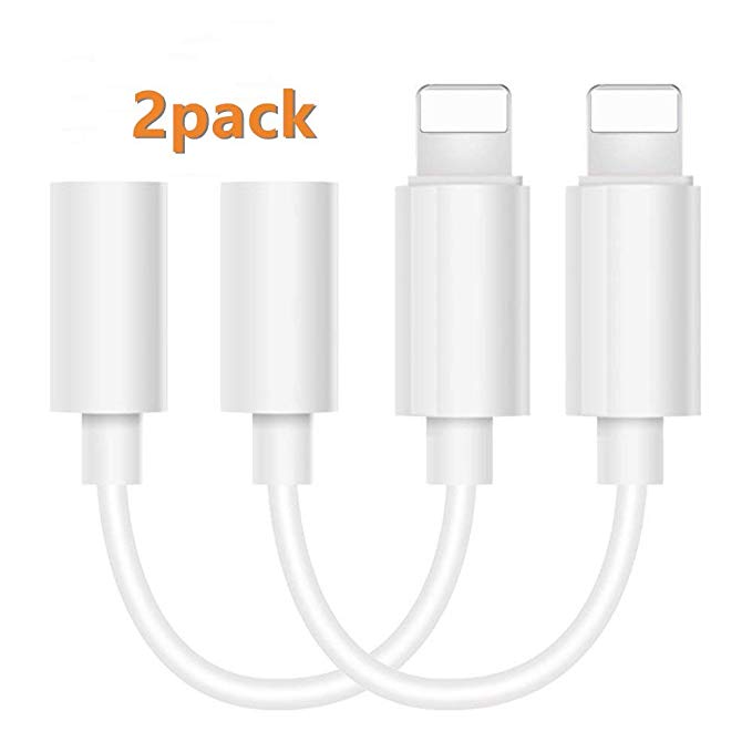 Lighting to 3.5mm Headphones/Earbuds Jack Adapter, [2 Pack] Cellphone Cable Earphones/Headsets Converter Support iOS 12/11-Upgraded Compatible with iPhone XS/XR/X/8/8 Plus/7/7 Plus/ipad/iPod-WJS