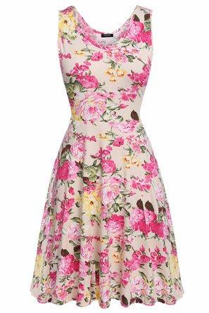 ACEVOG Womens Casual Fit and Flare Floral Sleeveless Party Evening Cocktail Dress