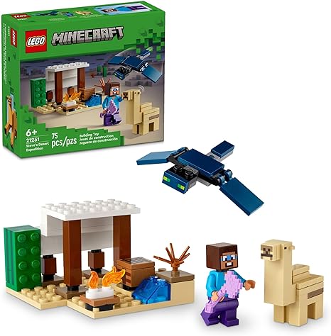 LEGO Minecraft Steve's Desert Expedition Building Toy, Biome with Minecraft House and Action Figures, Minecraft Gift for Independent Play, Gaming Playset for Boys, Girls and Kids Ages 6 and Up, 21251