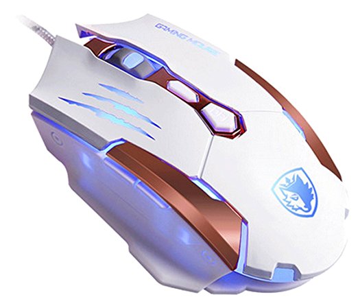 Newest Gaming Mouse SADES Q6 USB 7 Buttons Gaming Mice for Pc/Mac,3500 DPI ,4 Optical LED Colors,Metal bottom(White)