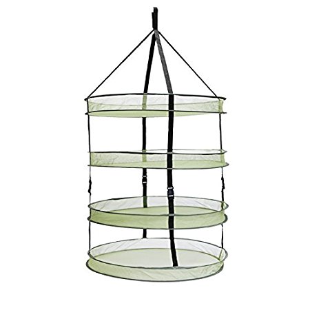 iPower GLDRYRD2L4 3" Thickest Best Quantity Steel Rings Foldable Heavy Duty Hanging Dryer Rack,2Feet Diameter 4 Layer Collapsible Mesh Hydroponic Drying Rack Net w/ Clips&Storage Carrying Bag.