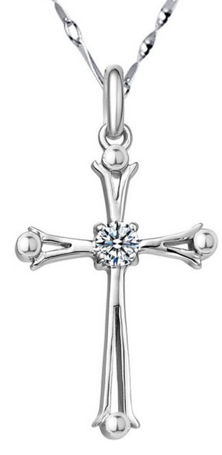925 Sterling Silver Chic Crucifix Cross Necklace Pendant with Cubic Zirconic CharmsJust Pendant