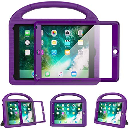 eTopxizu Kids Case for New iPad 9.7 2018/2017 with Built-in Screen Protector, Light Weight Shock Proof Handle Stand Kids Case for iPad 9.7 2017/2018 iPad Air/iPad Air 2/iPad Pro 9.7 - Purple