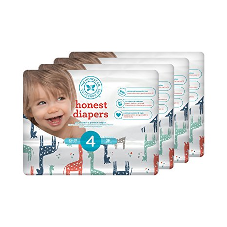 Honest Baby Diapers, Multi Colored Giraffes, Size 4, 116 Count