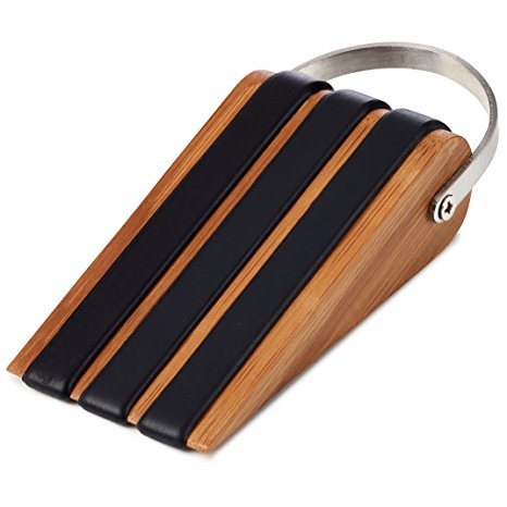 SleekStopper SW-041B-3 Decorative Bamboo Door Stopper with Rubber Treads and Metal Handle - Lifetime Guarantee!